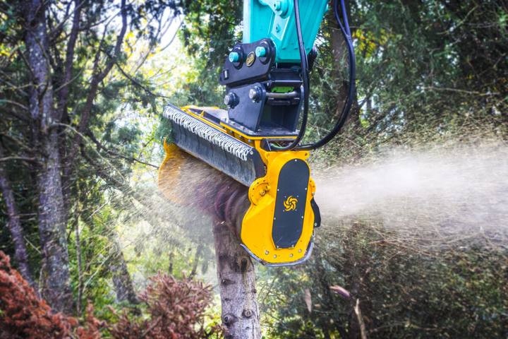 FEMAC mulcher shredding a standing tree
