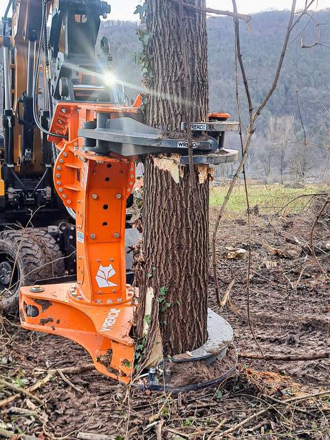Wreko WTC shear grapple cutting a tree trunk